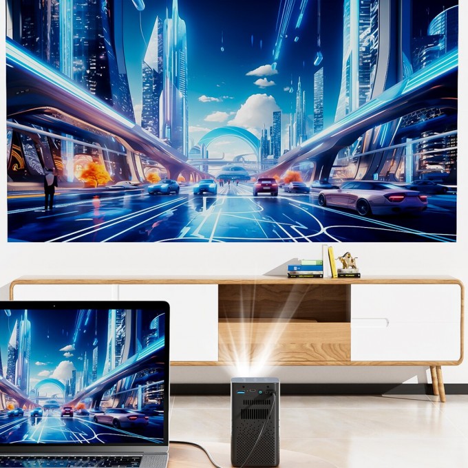 Miniproiector portabil cu baterie AERIUM P8000 DLP Wi-Fi Super Bass