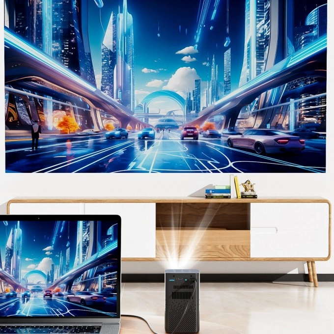 Miniproiector portabil cu baterie AERIUM P8000 DLP Wi-Fi Super Bass